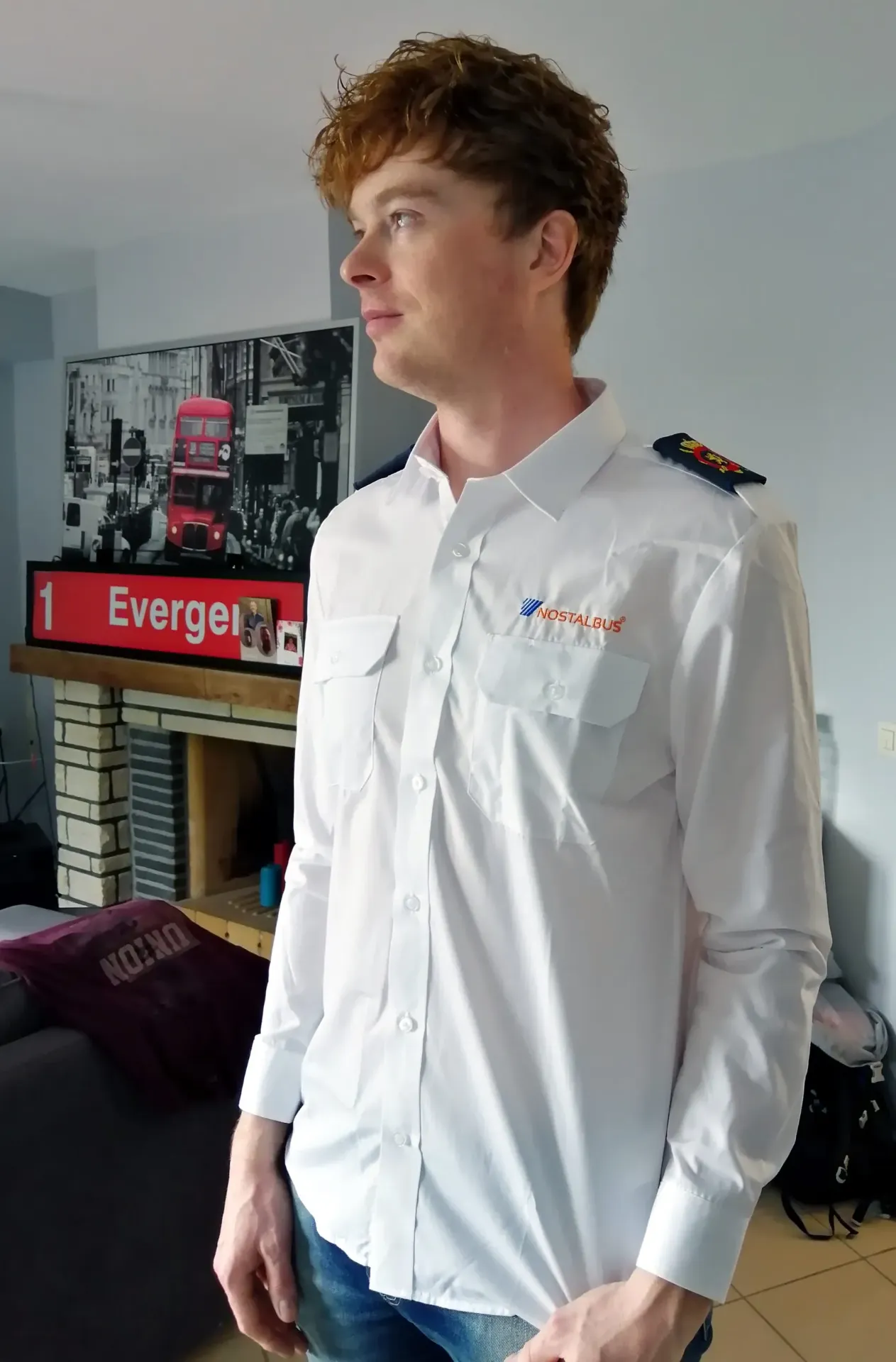 Pilotenhemd heren lange mouwen (wit) met logo